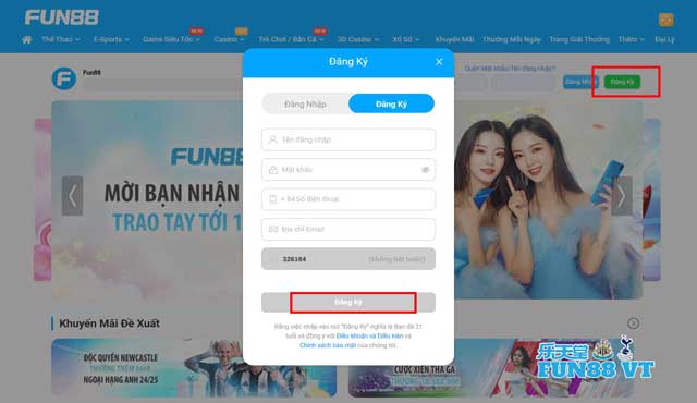 Điền theo mẫu đăng ký Fun88 yêu cầu