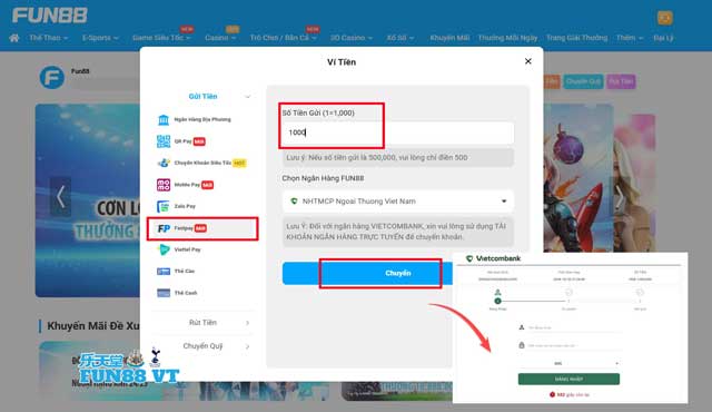 Nạp tiền Fun88 Fastpay an toàn 