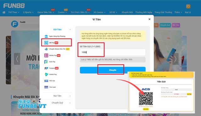 Nạp tiền Fun88 mã QR Pay tiện lợi tối đa